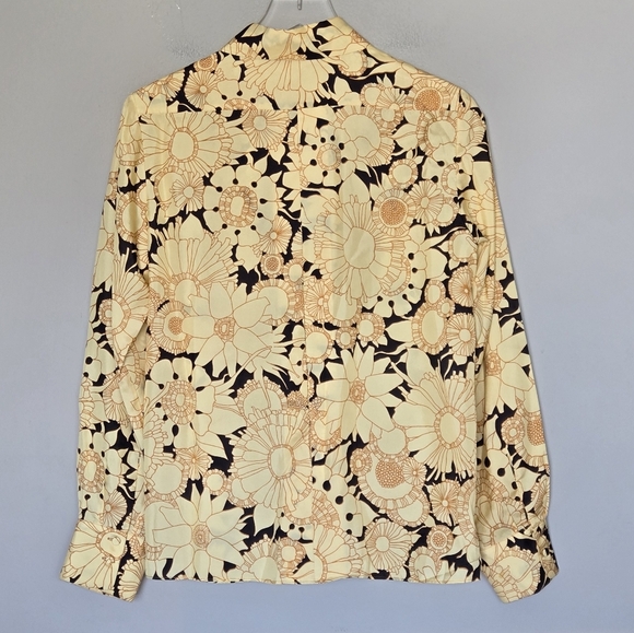 Rebecca Taylor Pop Art Floral Silk Blouse Butter Yellow Black Contemporary Chic - Picture 3 of 9